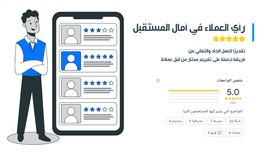 رضاء العملاء يتجسد في خدماتنا تجارب إيجابية وتقييمات ممتازة